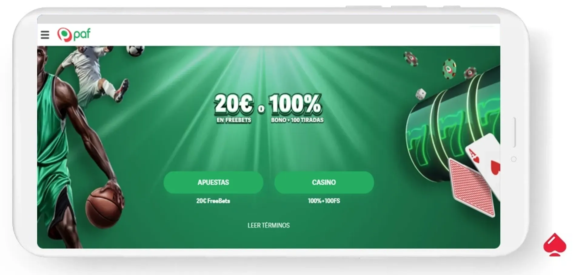 PAF ofrece un buen bono de casino para los españoles