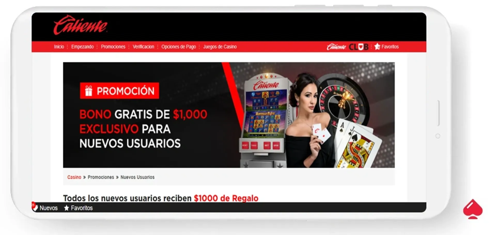 Caliente ofrece un buen bono de casino para los mexicanos