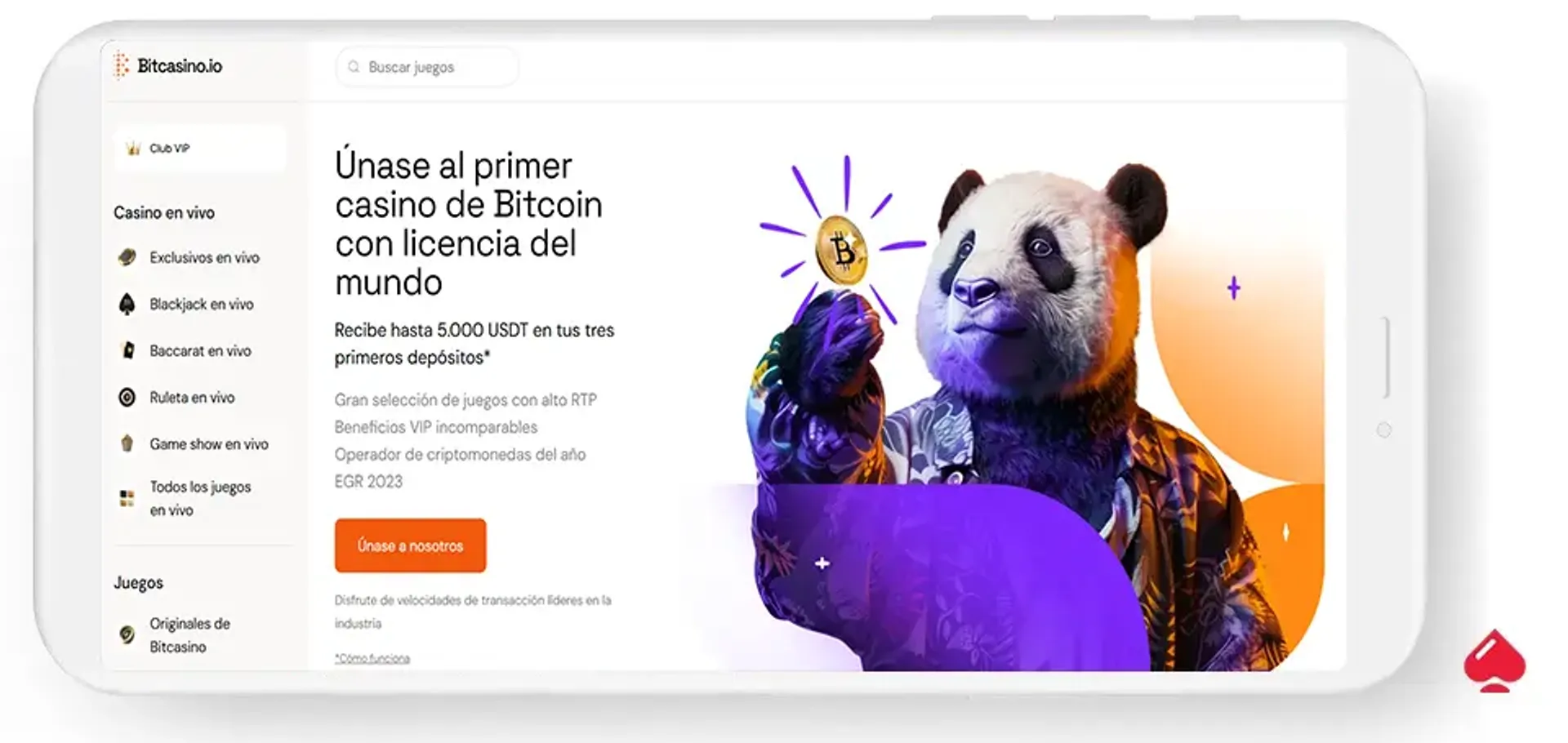Captura de Bitcasino.io, operador que acepta USDT