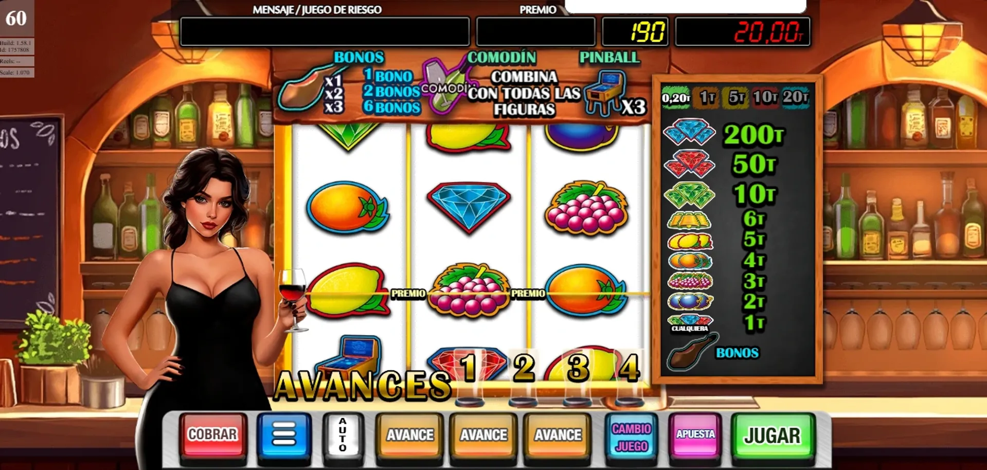 Juego base de la tragamonedas La Taberna Golden Edition de MGA