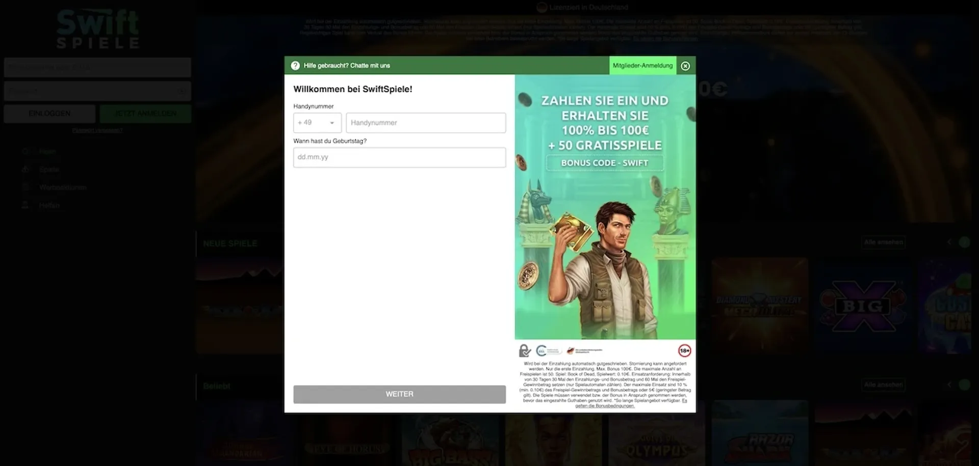 swift spiele registrierung