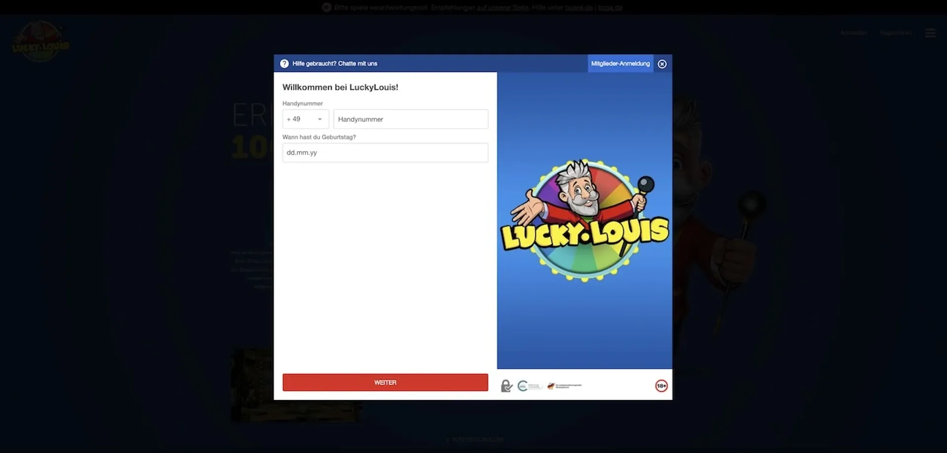 Luckylouis Registrierung