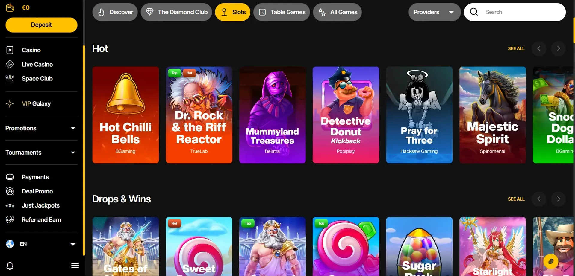 Slot selection at JustCasino