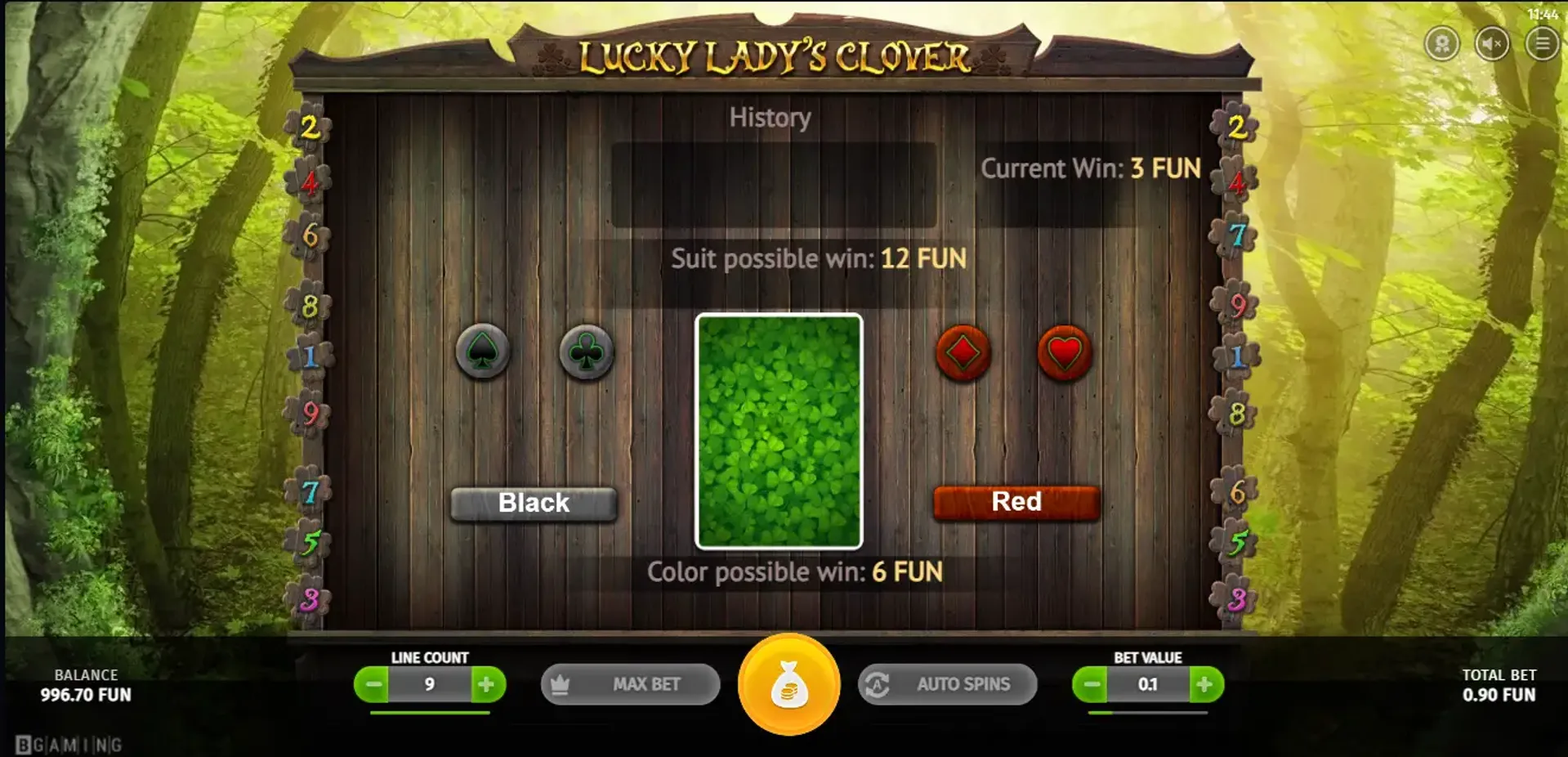 Función de apuesta o Gamble en la slot Lucky Lady's Clover