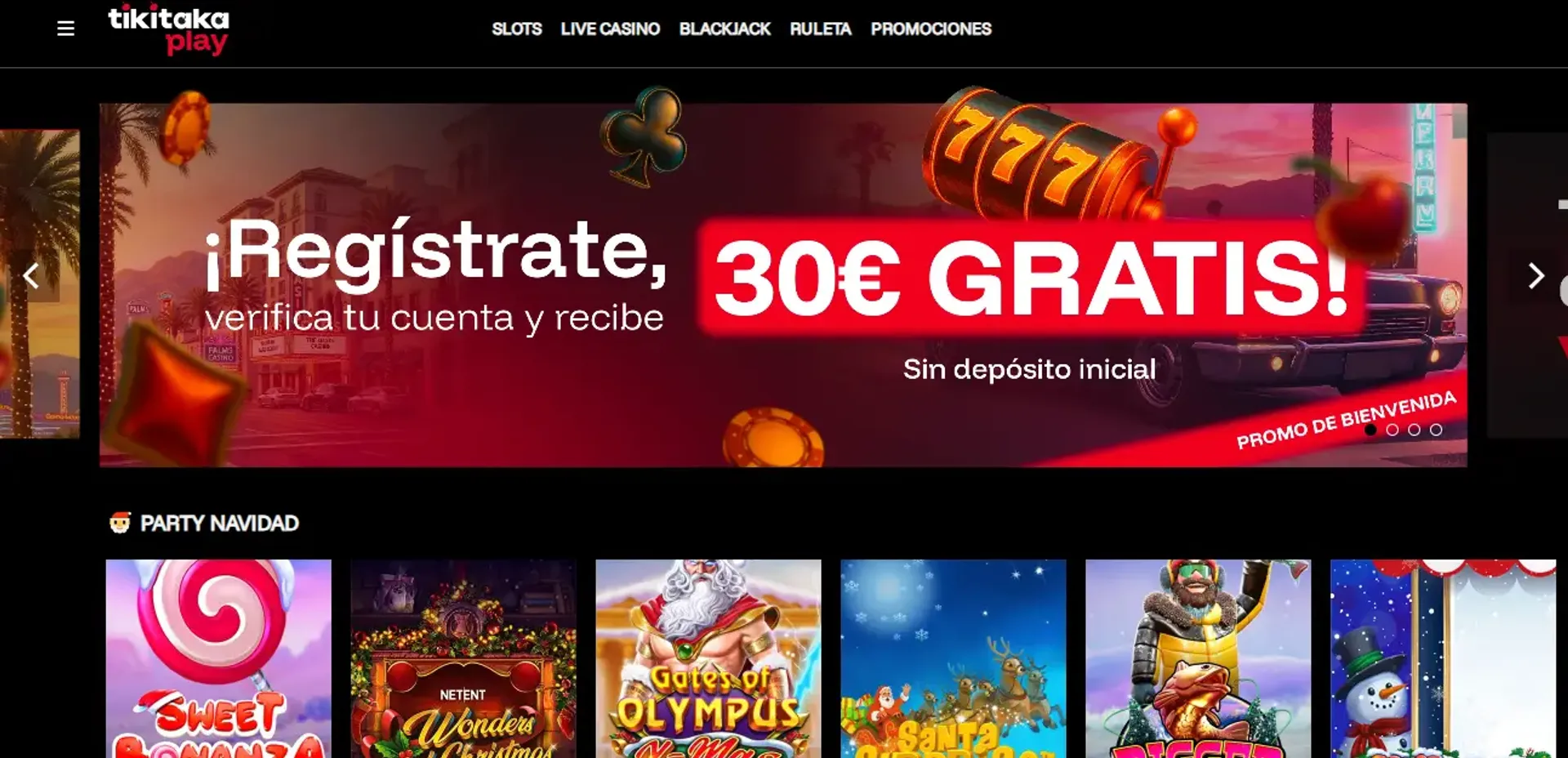 Captura de la promoción de bienvenida del casino online Tiki Taka Play