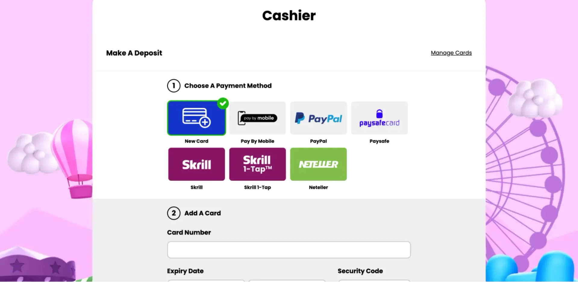 Fairground slots casino cashier