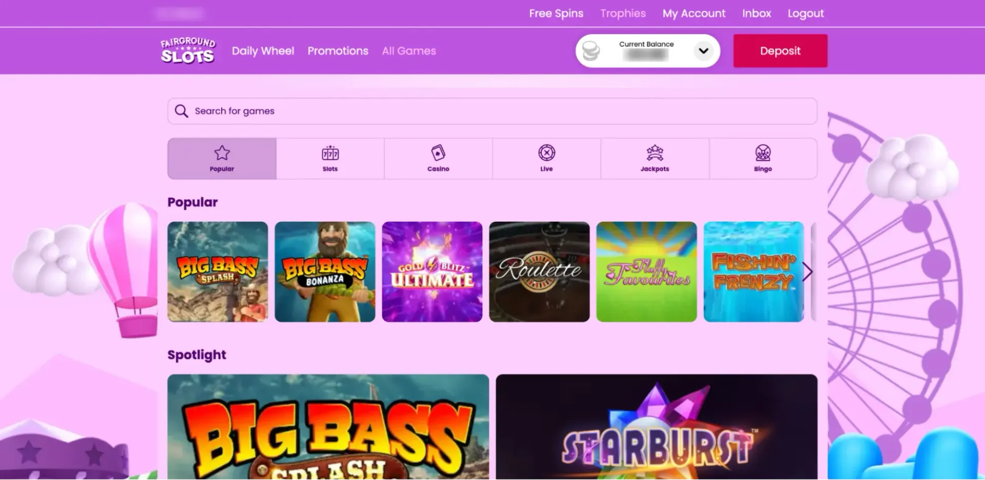 Fairground slots casino popular games