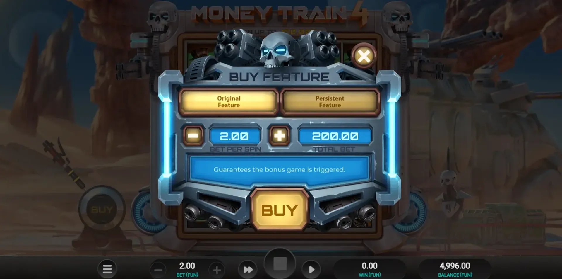 Captura de la función de compra de bonos en la slot Money Train 4