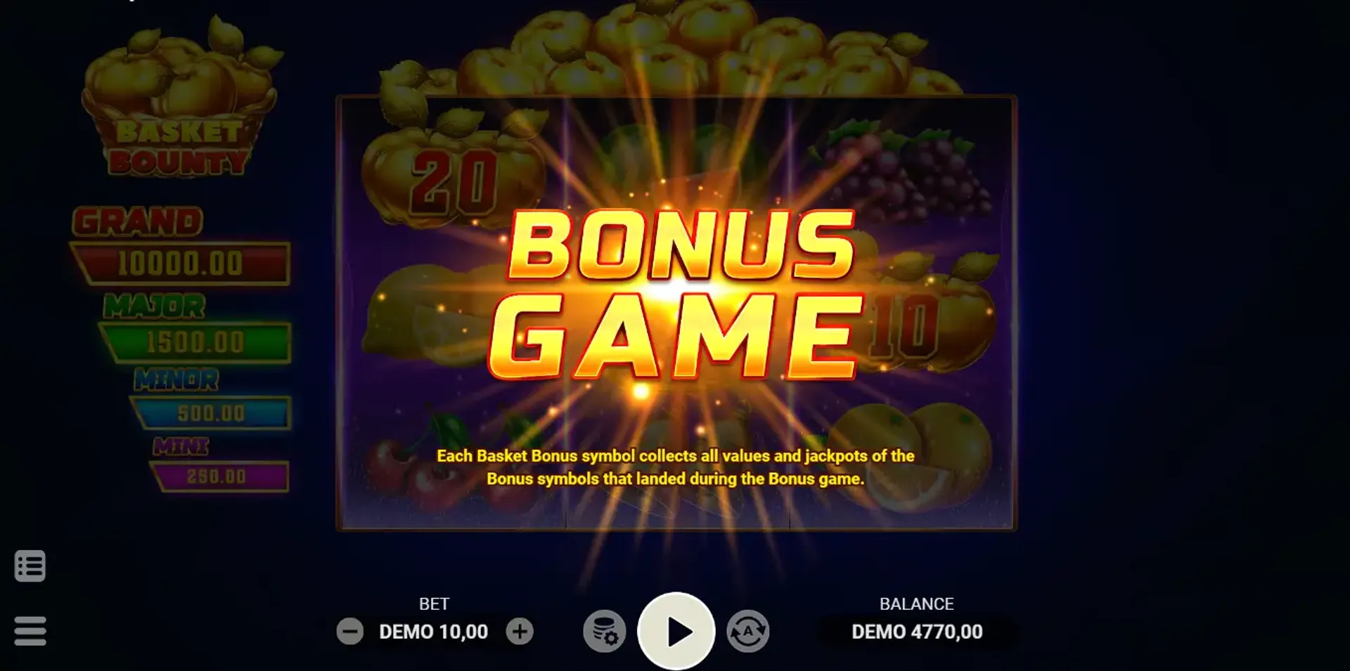 Captura del Bonus Game en la slot Basket Bounty de Evoplay