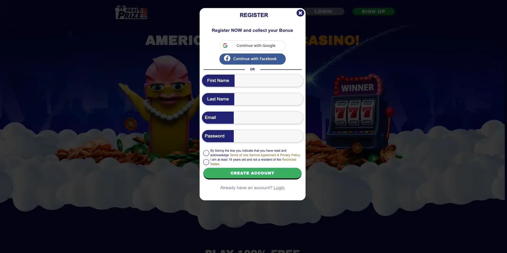 RealPrize register