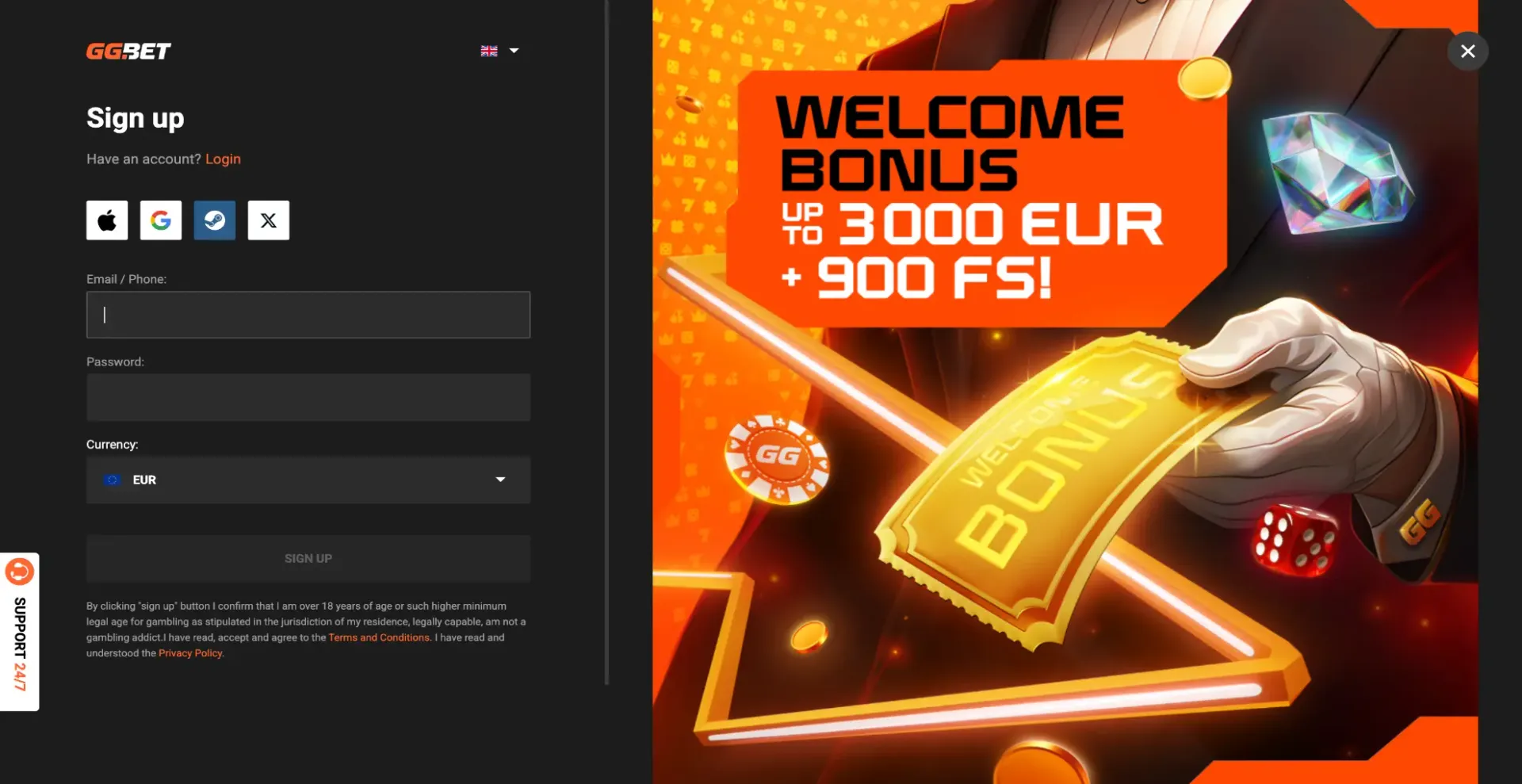 GGBet casino sign up