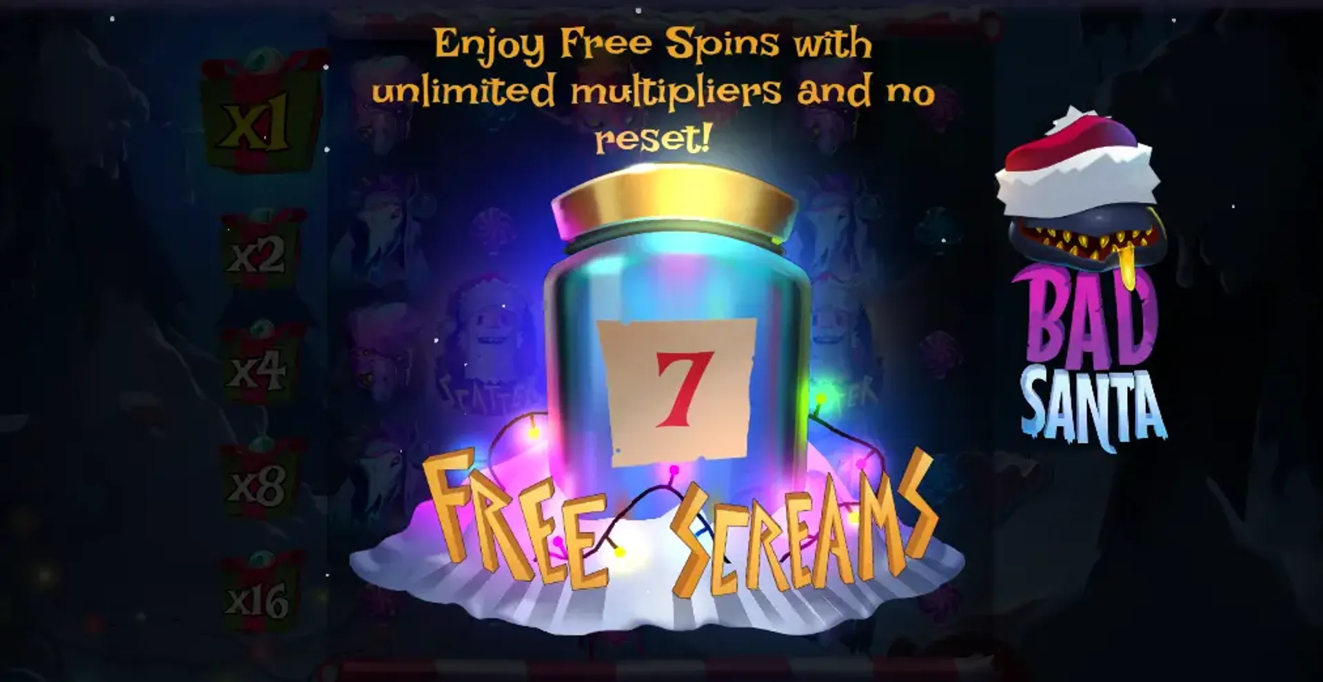 giros gratis bad santa Captura del inicio de la ronda de giros gratis en la slot Bad Santa