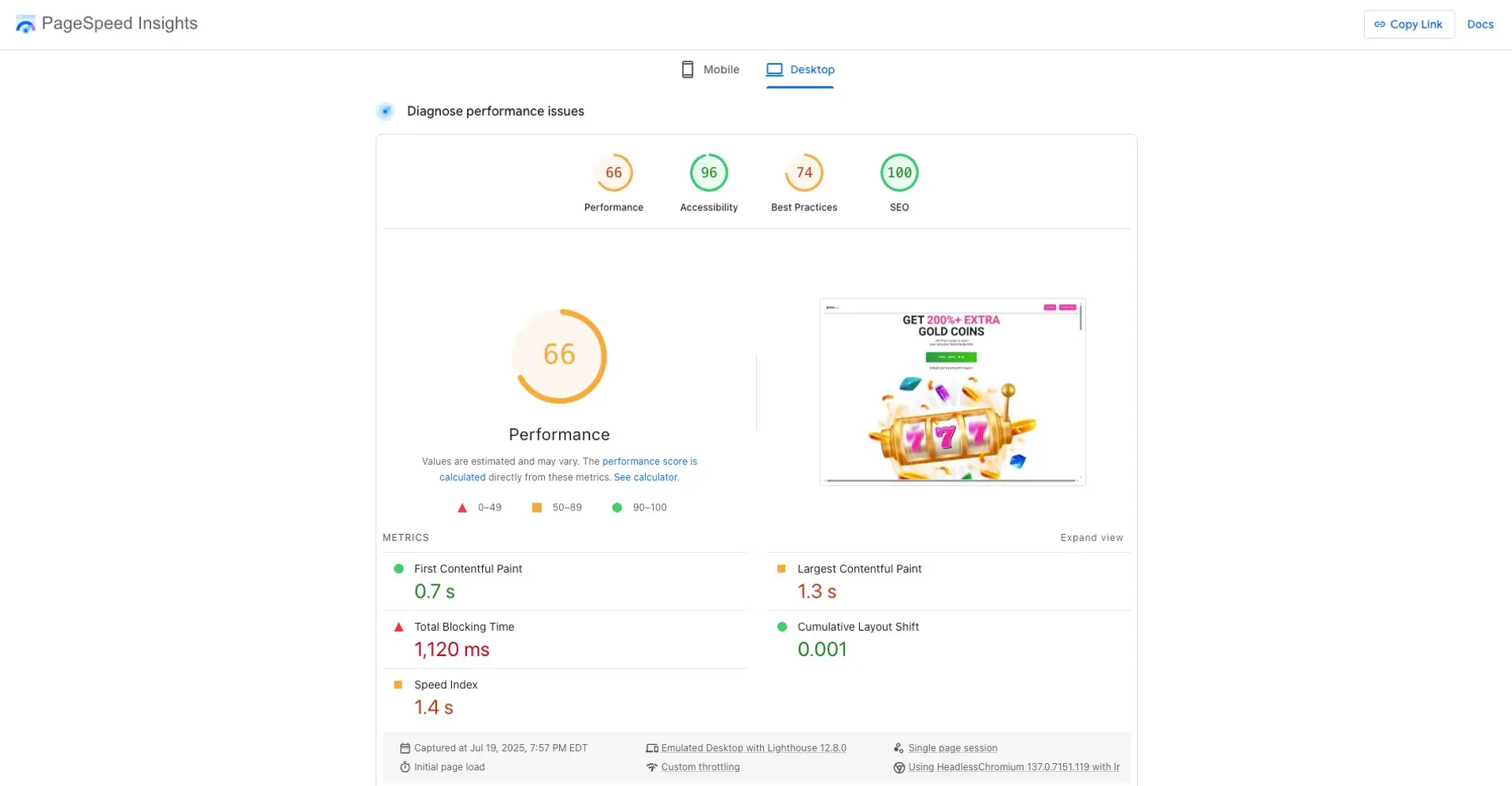 pulsz casino page speed