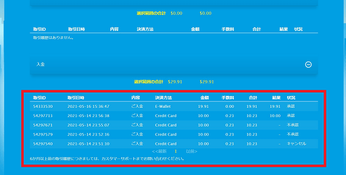 Record of deposit and withdraw of verajohn ベラジョンカジノの決済履歴の確認方法