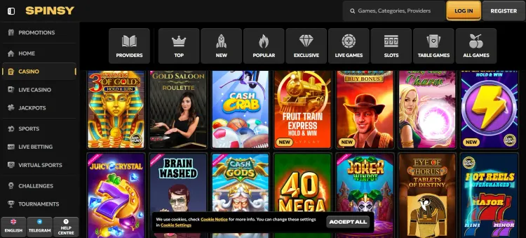 Spinsy Casino Game Lobby