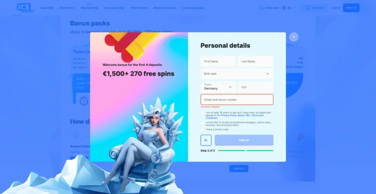 Ice Casino sign-up