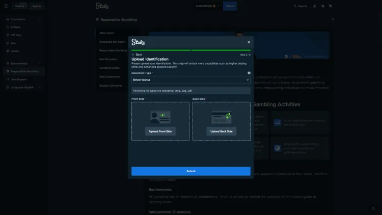 How to upload identification documents at Stake