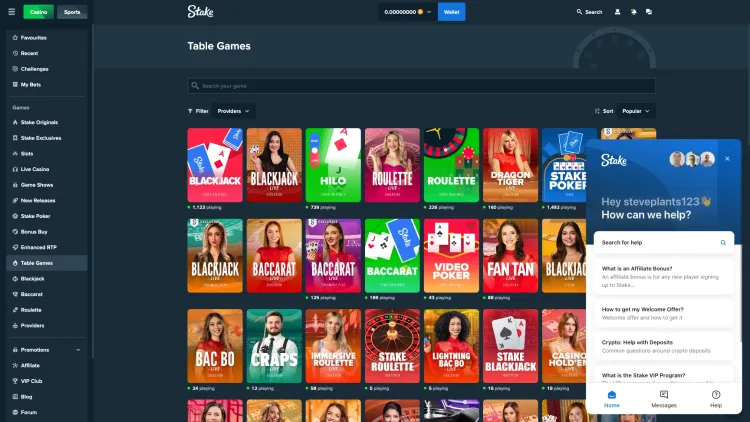 Chat option at Stake