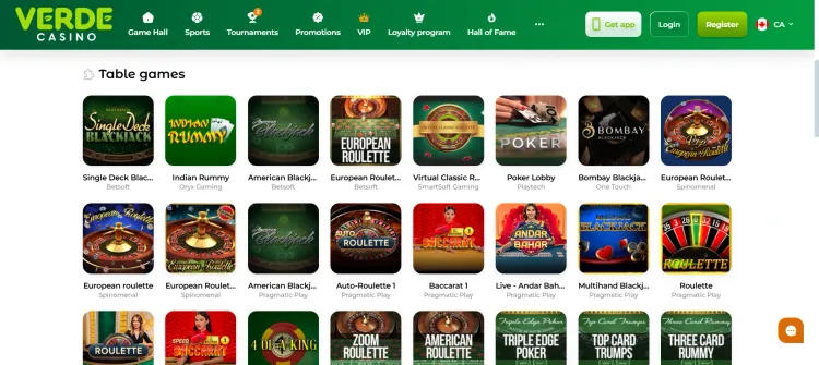 Verde Casino Table Games