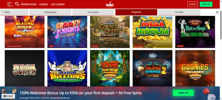 Barz Casino Game Lobby