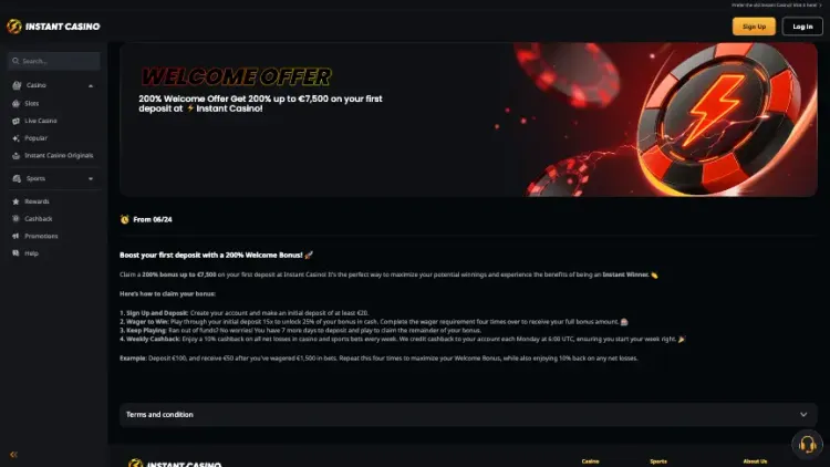 Instant Casino Welkom Aanbieding