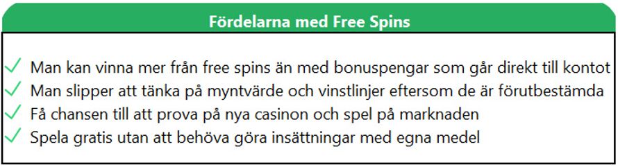 Fördelar Free Spins Casino 2018
