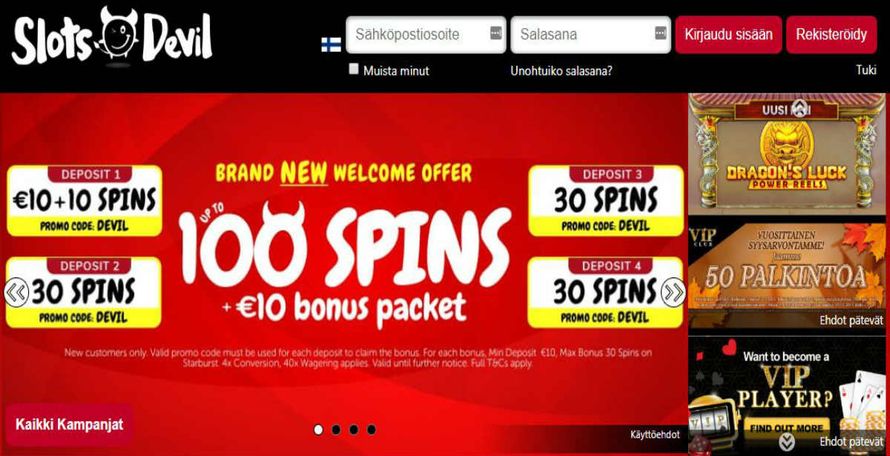 Slots devil bonus 100% bous ja 100 ilmaiskierrosta