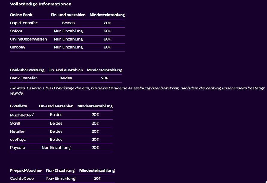 Zahlungsmetohoden im Wheelz Casino